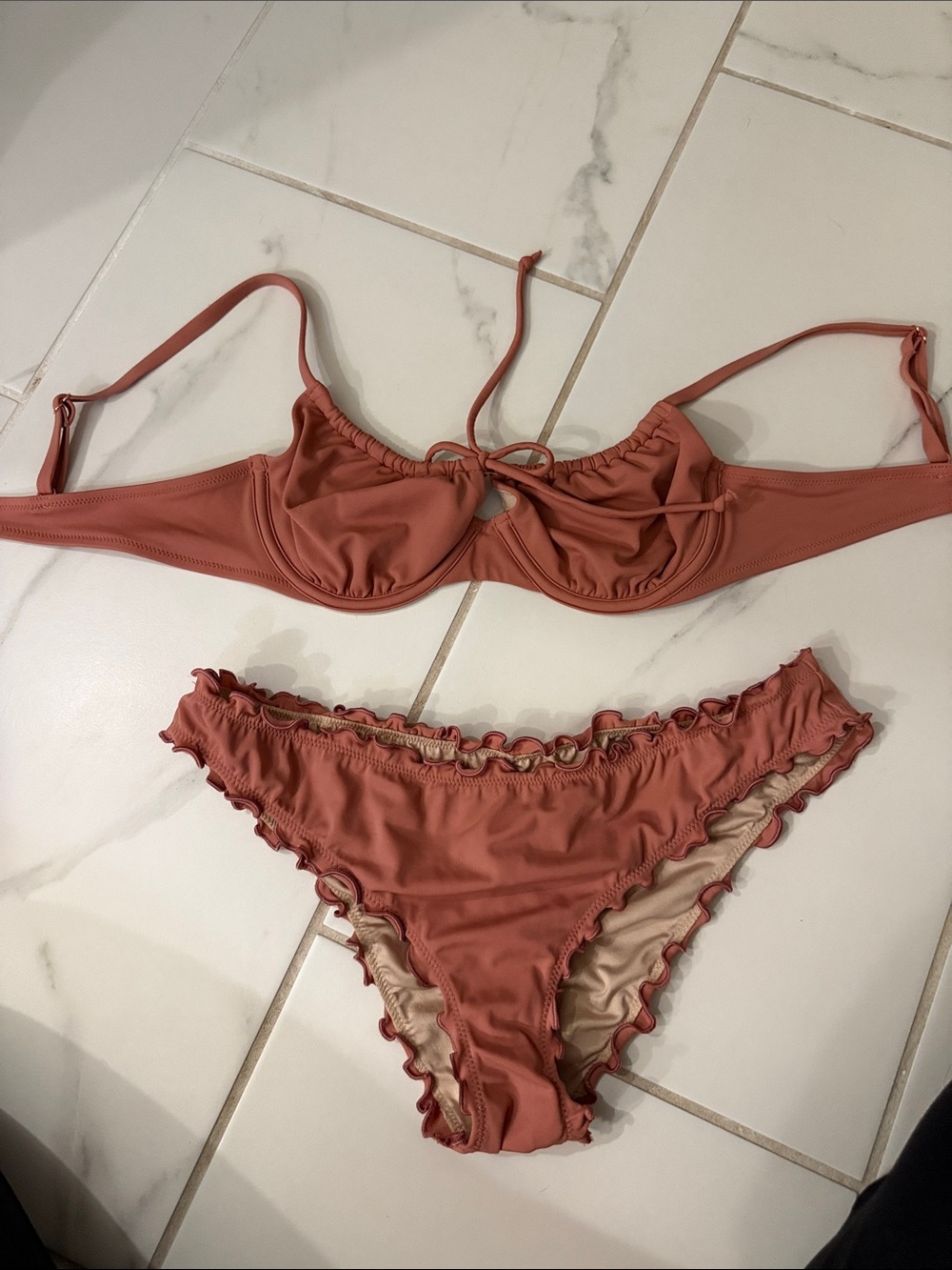 Shade & Shore Rust Ruffle Underwire Bikini - Terracotta
